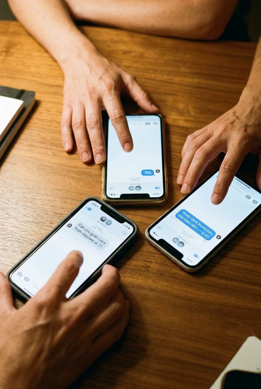 Three women texting each other at 10 p.m.